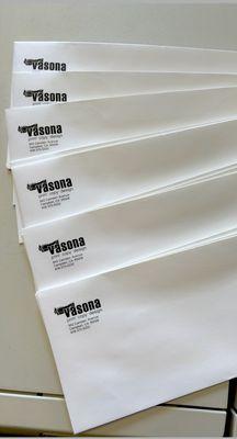 Vasona envelopes printed in house