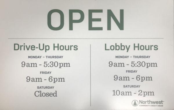 Lobby and drive-thru hours