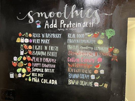 Smoothie menu