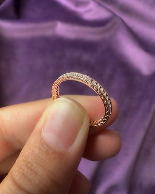 Rose gold eternity ring with delicate hand engraving by Catherine Angiel NYC