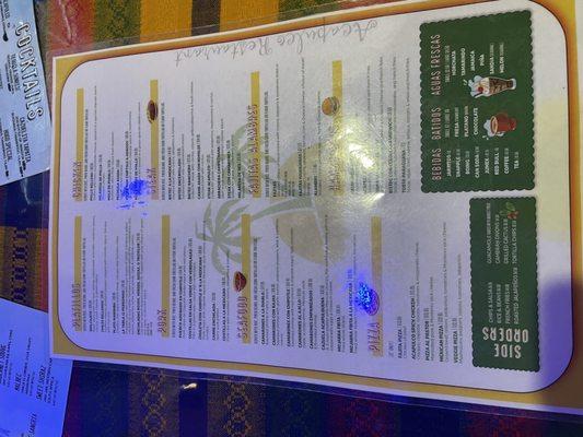 Dinner menu