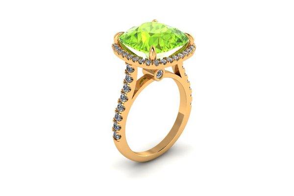 14 k yellow gold Halo peridot ring