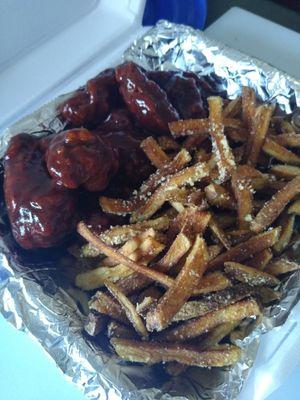 Hot wings and garlic parmesan fries