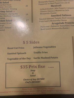 Prix fixe menu