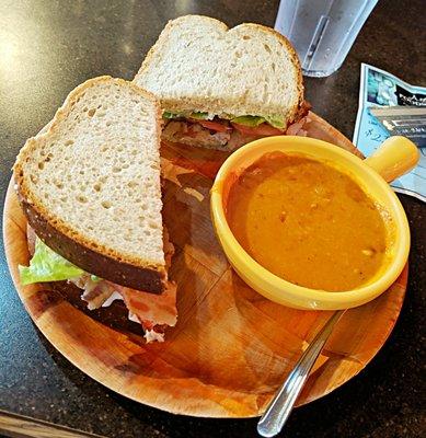 Turkey bacon avacado on wheat with Africa peanut soup