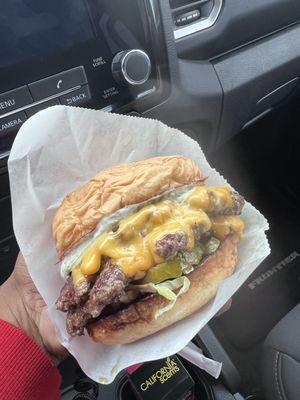 Double Hot Char'd - Double Grass-fed beef, american cheese, onion, pickled jalapenos, CHAR'D jalapeno sauce