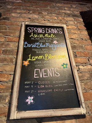 Spring drink menu