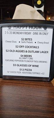 Happy hour menu