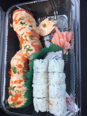 Godzilla roll left, Alaskan roll right.