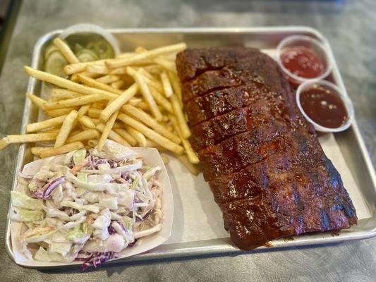 Baby Back Pork Ribs (1/2 slab) with Cole Slaw & French Fries