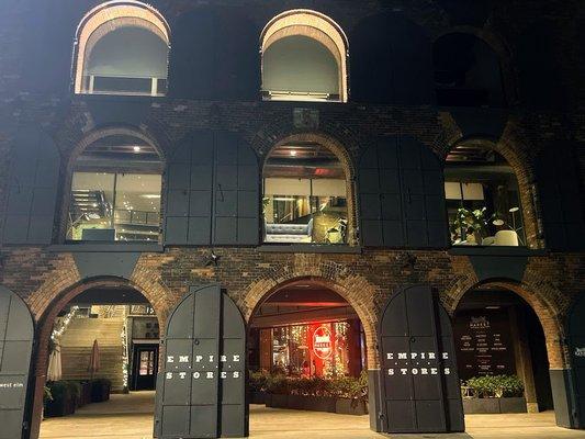 The renovated Empire Stores warehouse in DUMBO, now home to shops and offices.