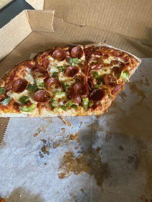 Pepperoni pizza with green peppers