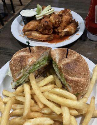 Cheeseburger and hot wings