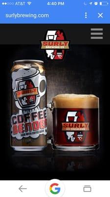 Coffee Bender available at Surly Beer Hall -- Coffee Supplied by Coffee and Tea LTD