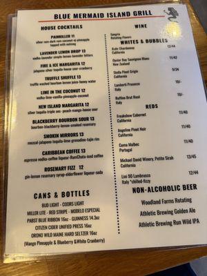 Bar menu