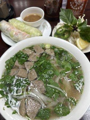 Small meatball pho and Fresh Spring Rolls. So good!