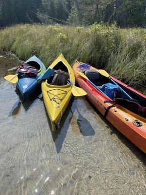 my 8 year old had her own small kayak, my son and I did a double and it was easy to navigate