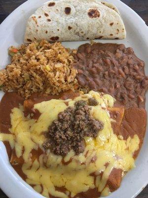 Beef Enchiladas with Carne Guisada Taco