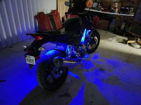 Multicolor LED kit on motorcycle