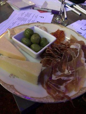 3 cheese plate with charcuterie added