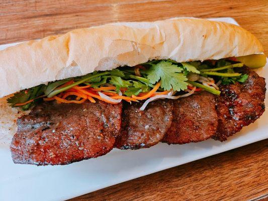 Grilled sesame beef Vietnamese sandwich