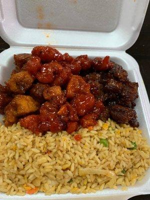 General Tso's chicken, Honey chicken, Mongolian chicken, fried rice