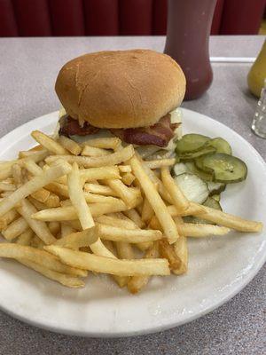 Double cheeseburger with Swiss and bacon