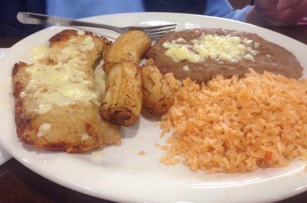 Guatemala tamales with plaintains rice and beans