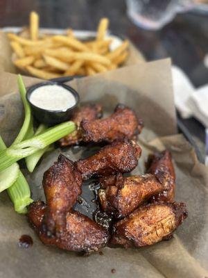 Pomegranate BBQ wings & fries