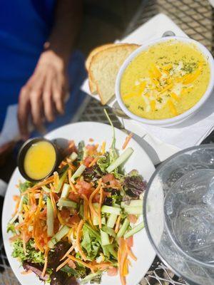 Half house salad (sans bacon), half broccoli cheddar soup