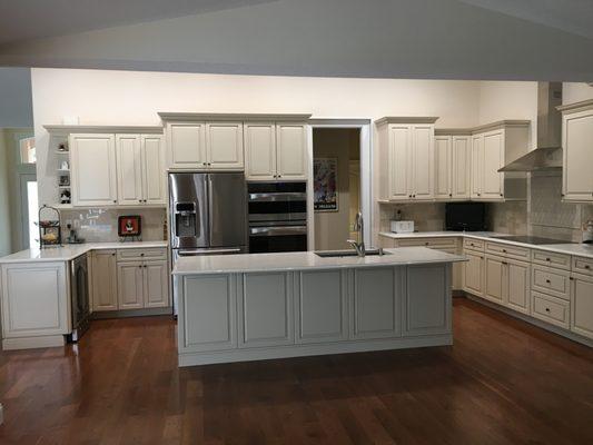 Ms. Sheehan's kitchen - Pompeii Quartz Sunny Pearl countertops.