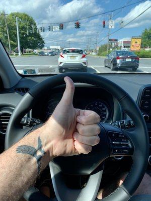 My new Hyundai Kona steering wheel (and me!).