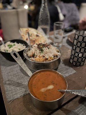 Garlic nan, dal, Vegetable Biryani