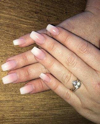 Full set with french ombre gel, coffin shape.