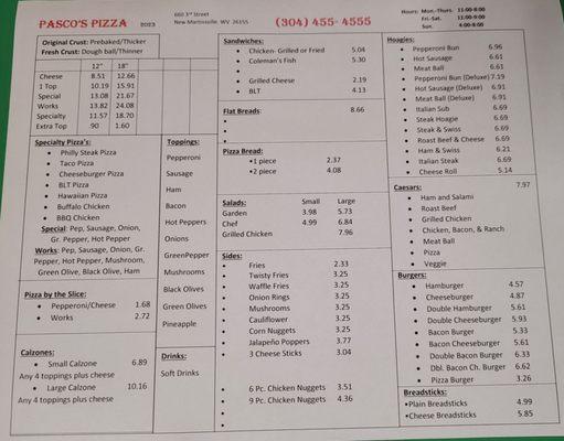 Menu as of Dec 2023