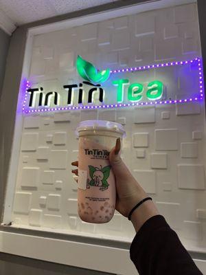 spring rose milk tea with crystal boba