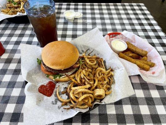 Bacon Cheese Burger, Smacktators and Zuchini sticks