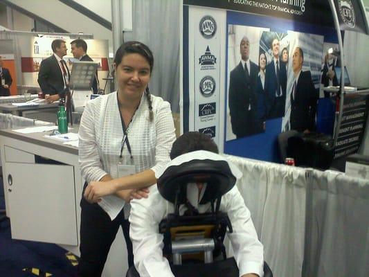 Nicolle doing onsite Chair Massage.