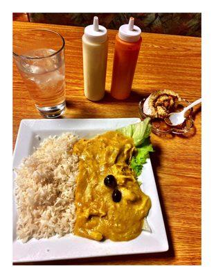 Aji de Gallina. (Shredded Chicken in Creamy Sauce & Rice) Pretty Good .Fina  Estampa .Good Peruvian Food. Simple Place.Nice Service.