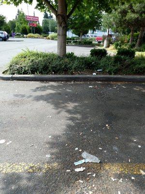 The Walgreens parking lot looks like a garbage dump