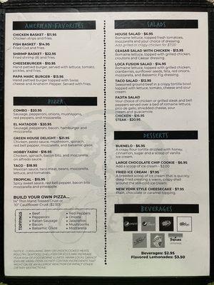 New menu back