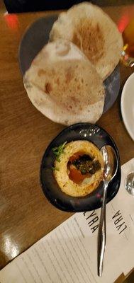 Hummus and soft and velvety Pita bread.