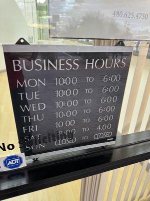 Business hours as of 1.25.24