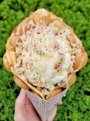 Kow Kow bubble waffle with Whisk Me Away funfetti cake crumble