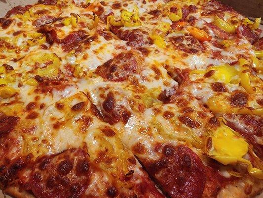 Pepperoni and banana peppers