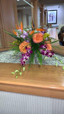 Flower arrangements in the lobby