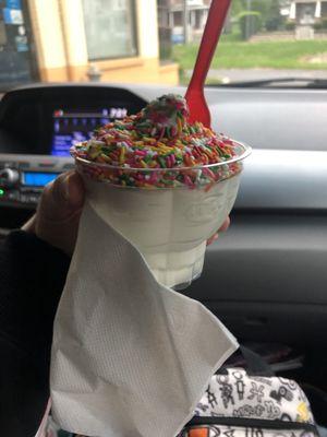 I was told more than once this is a medium dish with sprinkles. Not sure they have experienced kids working at this DQ. Shillington it is!