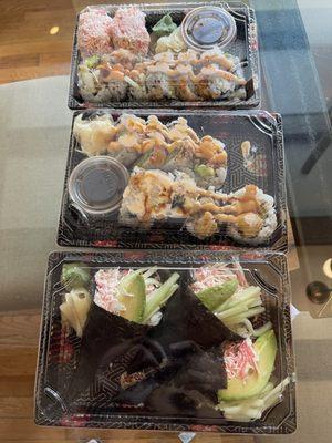 California rolls, shrimp tempura and spicy King Crab Avocado Roll