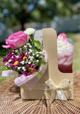 Mother's Day floral bouquet with energy fusion drink