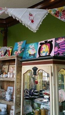 Alice in Wonderland paintings!!!  And plenty of stuff to have a mad tea party with